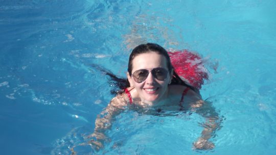 DeaDivina and her sexy red swimsuit at pool - #4